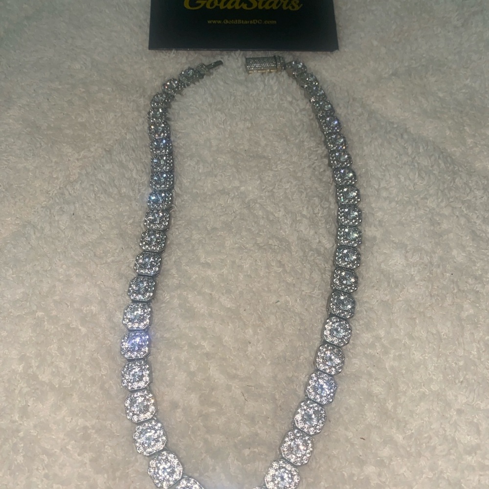 Glamorous Silver Clustered Tennis White Gold Plated Necklace. - Picture 5 of 8